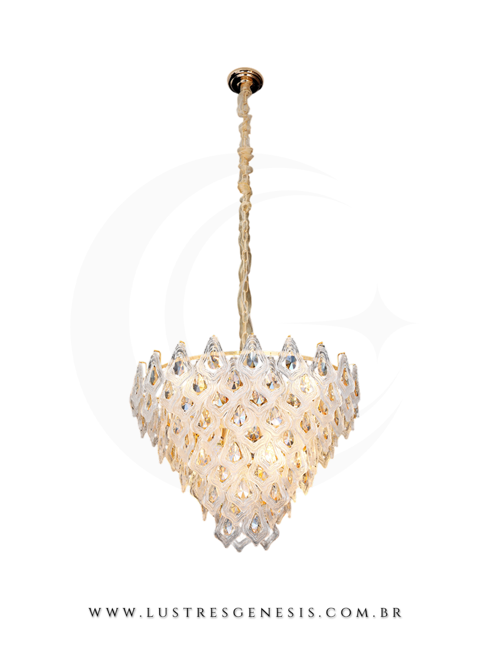 Lustre Pendente Moderno de Cristal Dourado Ø60cm Redondo, Sala de Jantar, Quartos, Mesa Area Gourmet, Quarto Casal, Suite Master